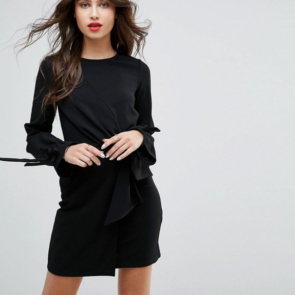 Black Mini Shift Dress With Tie Details NWT Sz 0 - Picture 3 of 4